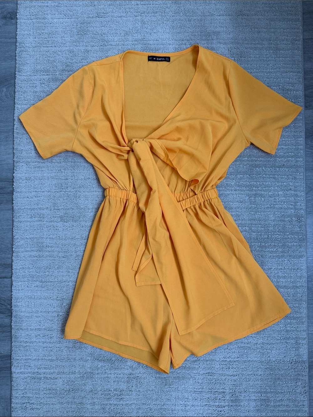 Zaful Mustard Yellow Tie-Front Women's Shorts Romper